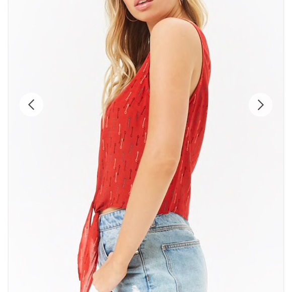 Tie-Front Key Print Top - Picture 3 of 4